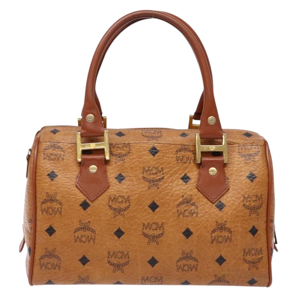 MCM Logogram Vicetos Hand Bag PVC Leather Brown Gold Auth yk18983