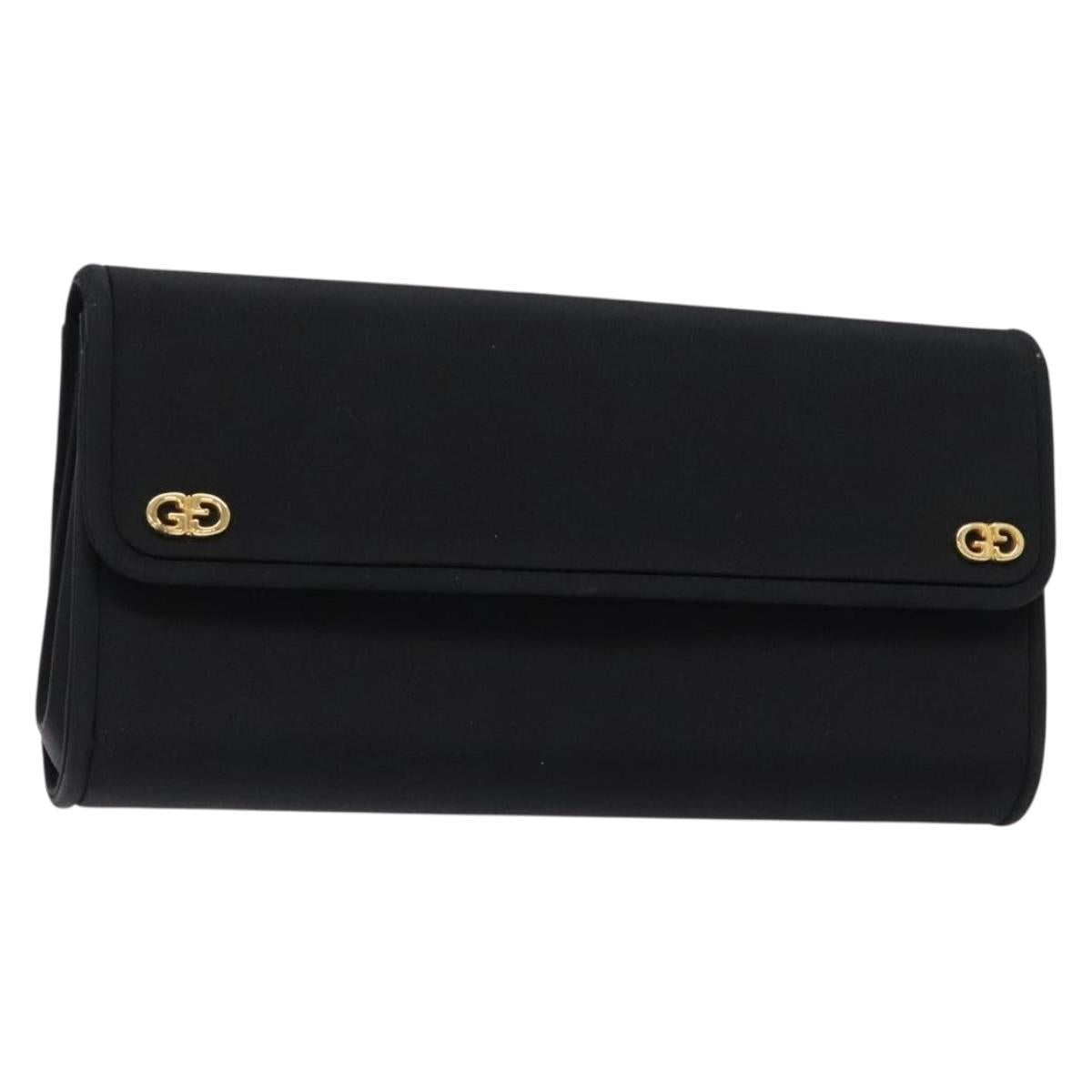 GUCCI Clutch Bag Canvas Black Gold Auth yk18984