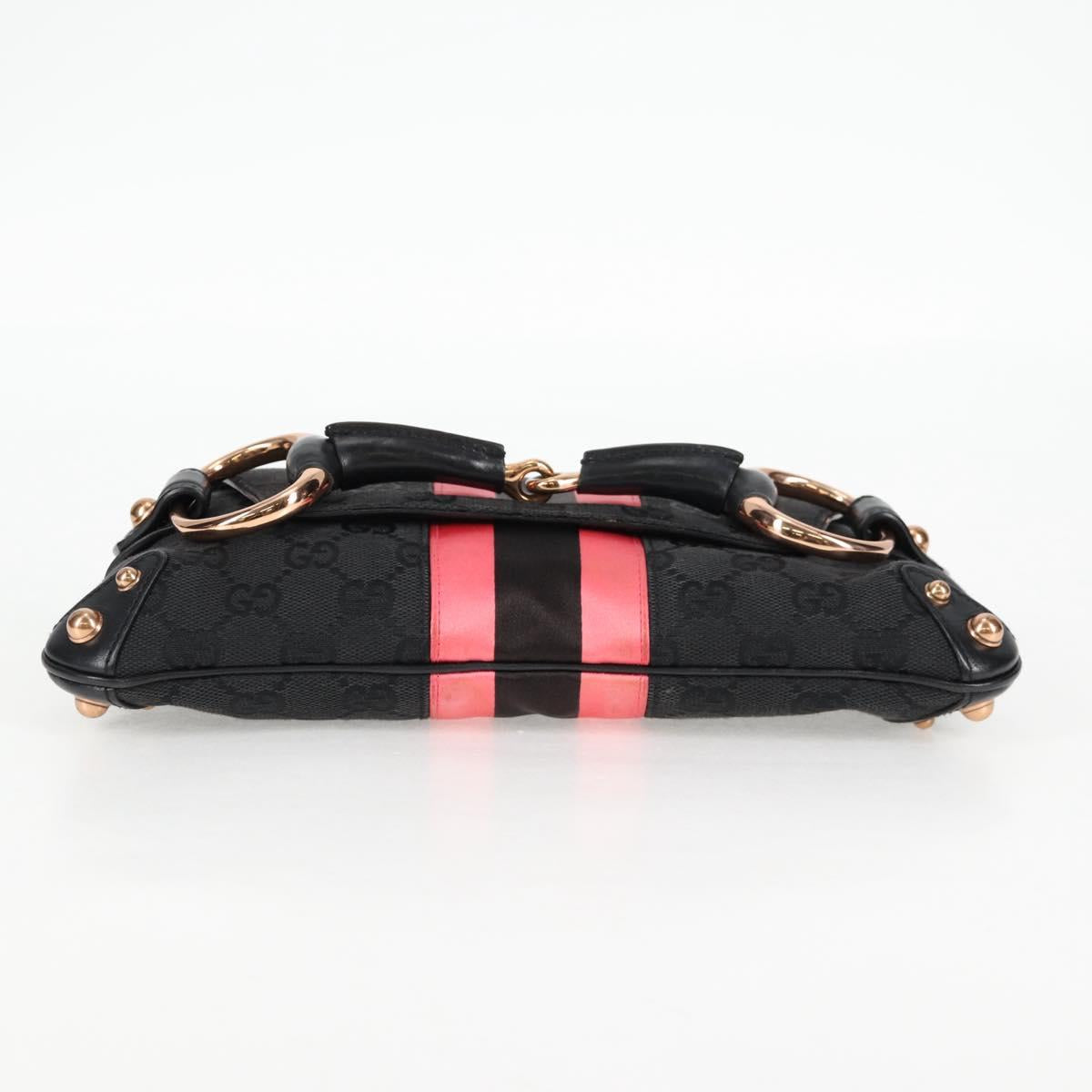 GUCCI GG Canvas Bamboo Chain Horsebit Hand Bag Black Gold 129497 Auth yk18998V