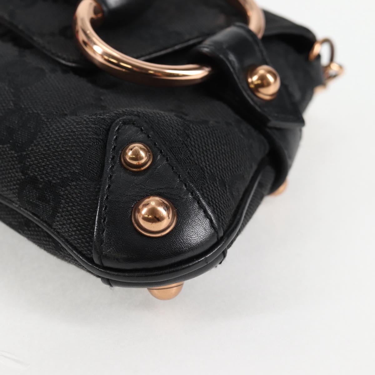 GUCCI GG Canvas Bamboo Chain Horsebit Hand Bag Black Gold 129497 Auth yk18998V