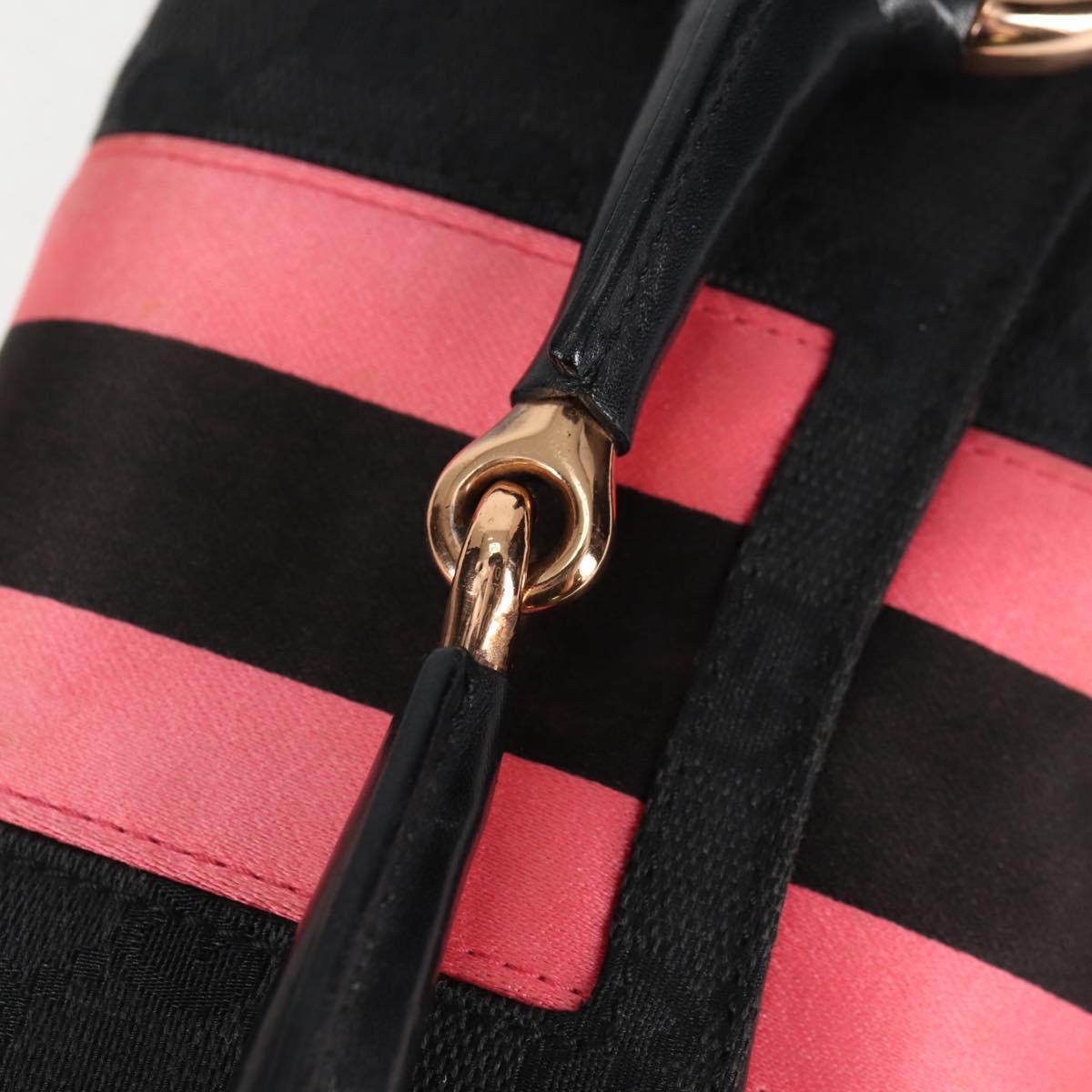 GUCCI GG Canvas Bamboo Chain Horsebit Hand Bag Black Gold 129497 Auth yk18998V