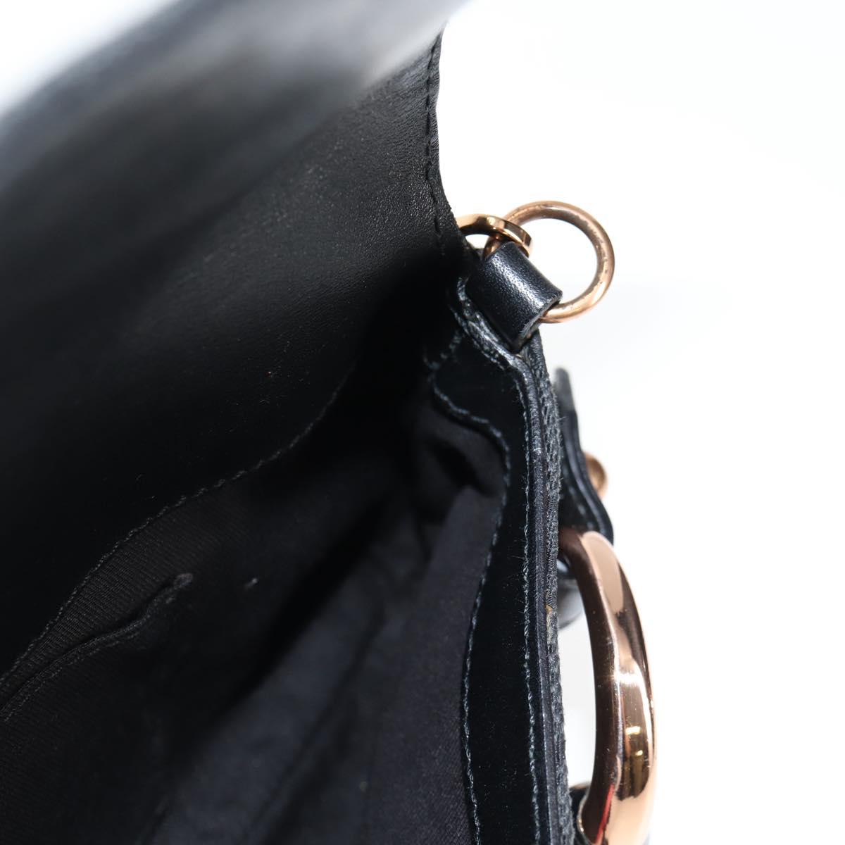 GUCCI GG Canvas Bamboo Chain Horsebit Hand Bag Black Gold 129497 Auth yk18998V