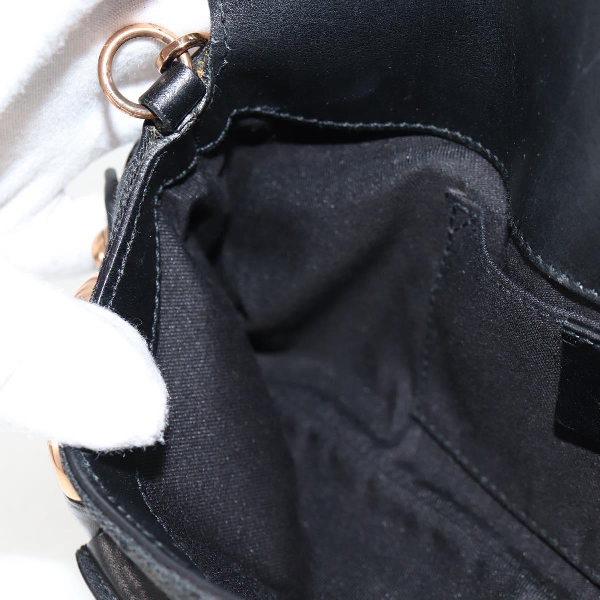 GUCCI GG Canvas Bamboo Chain Horsebit Hand Bag Black Gold 129497 Auth yk18998V