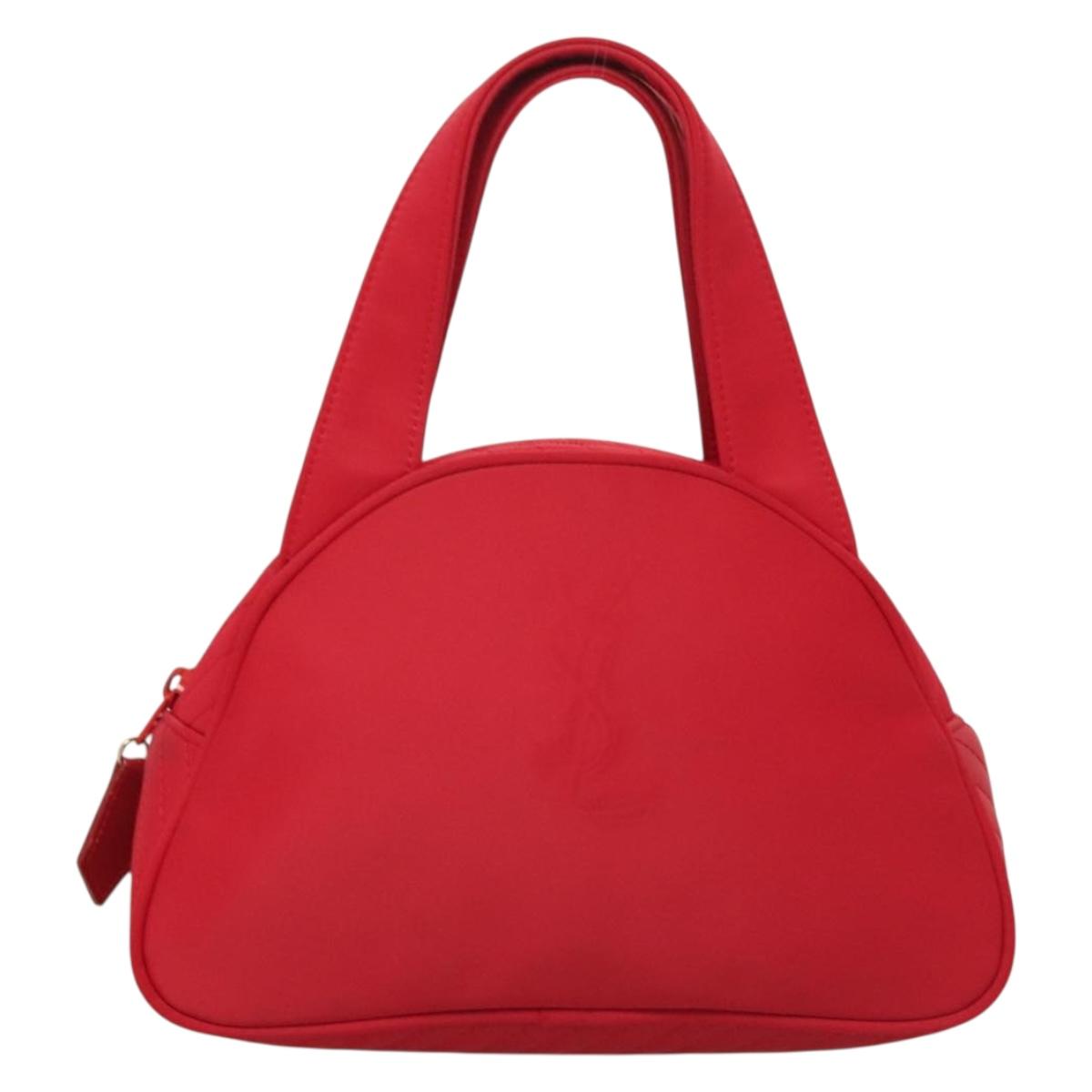 SAINT LAURENT Hand Bag Nylon Red Auth yk18999