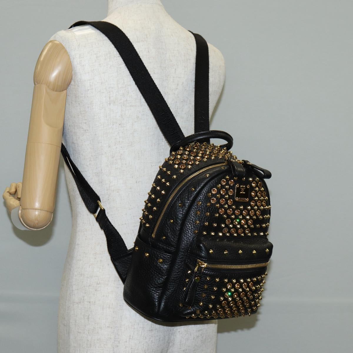 MCM Vicetos Studs Backpack Leather Black Gold Auth yk19000V