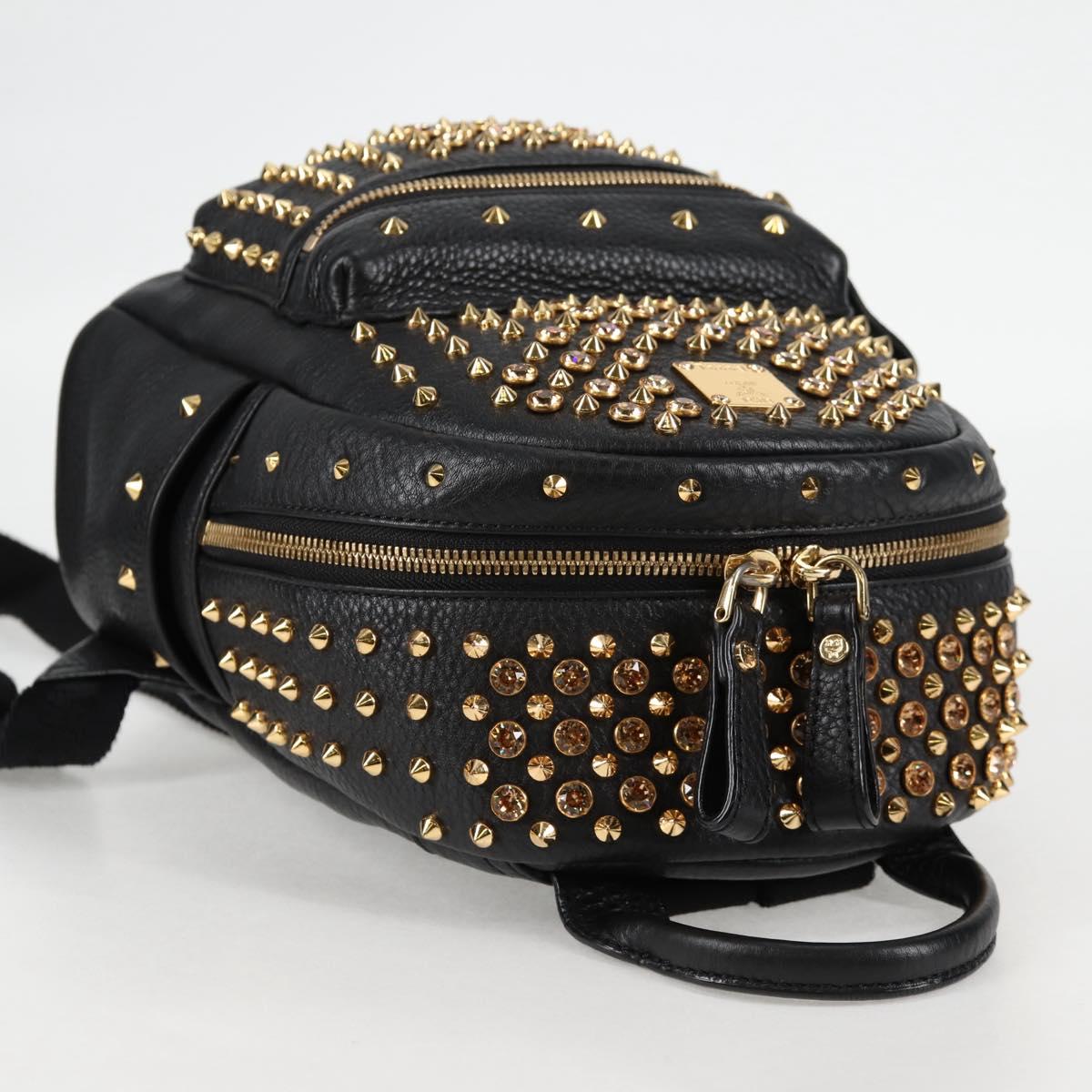 MCM Vicetos Studs Backpack Leather Black Gold Auth yk19000V