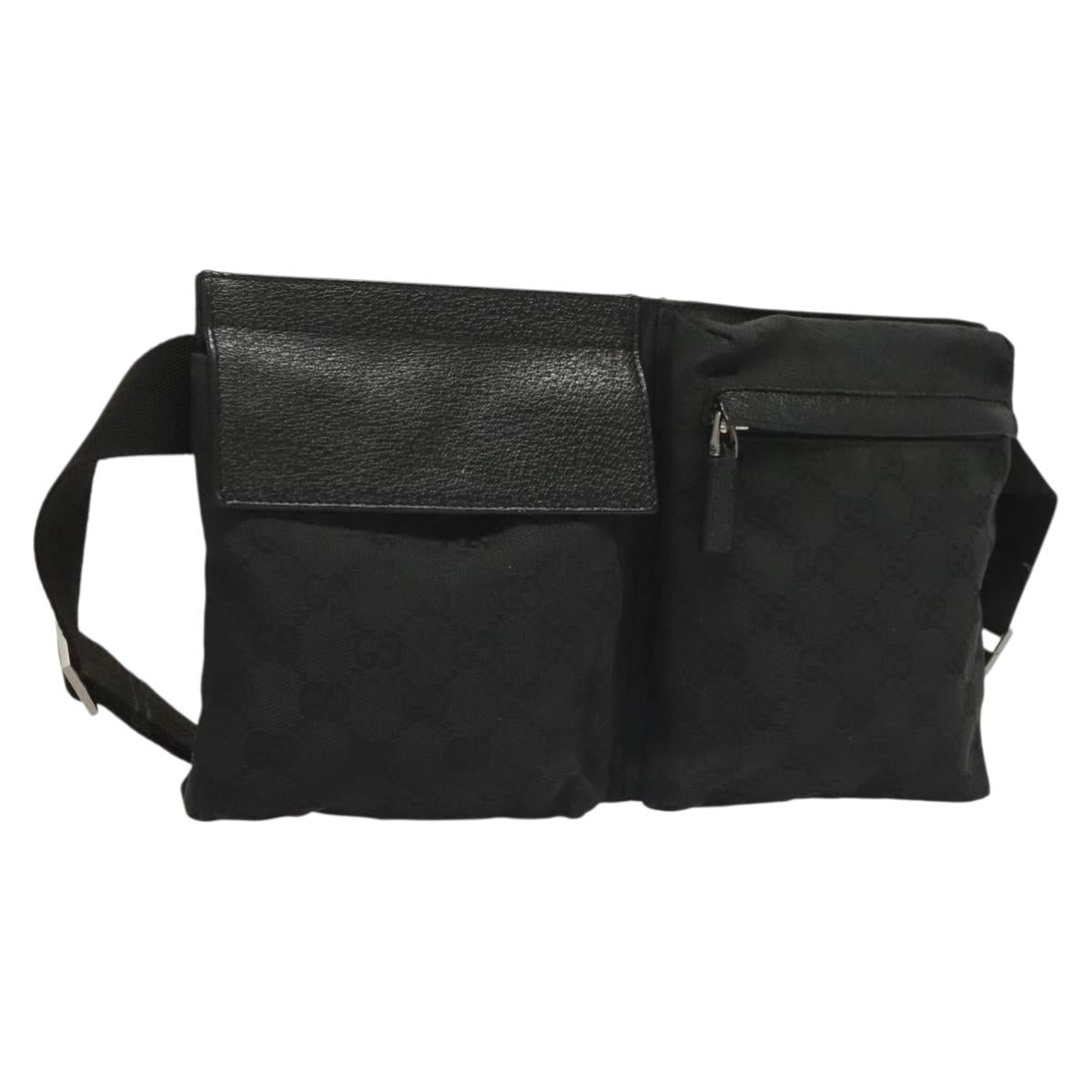 GUCCI GG Canvas Waist bag Black Silver 28566 Auth yk19002