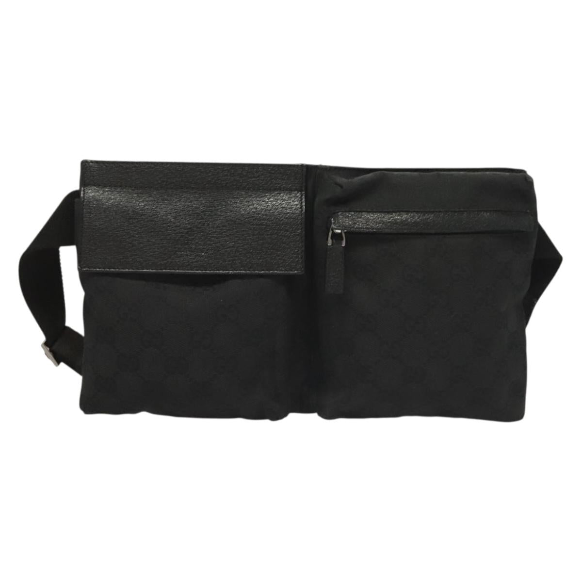 GUCCI GG Canvas Waist bag Black Silver 28566 Auth yk19002