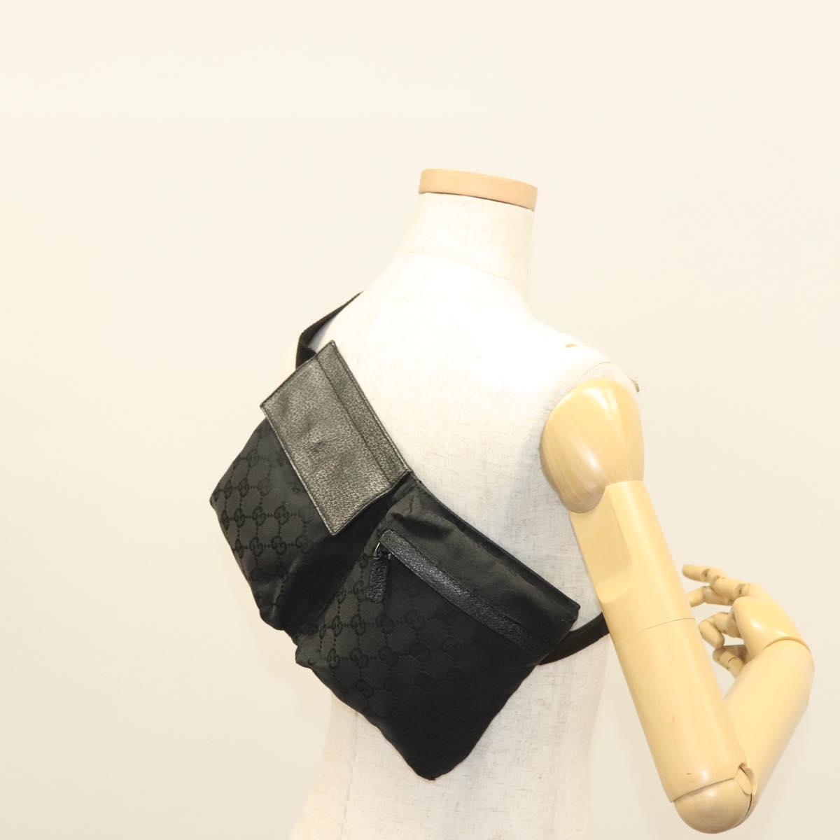 GUCCI GG Canvas Waist bag Black Silver 28566 Auth yk19002
