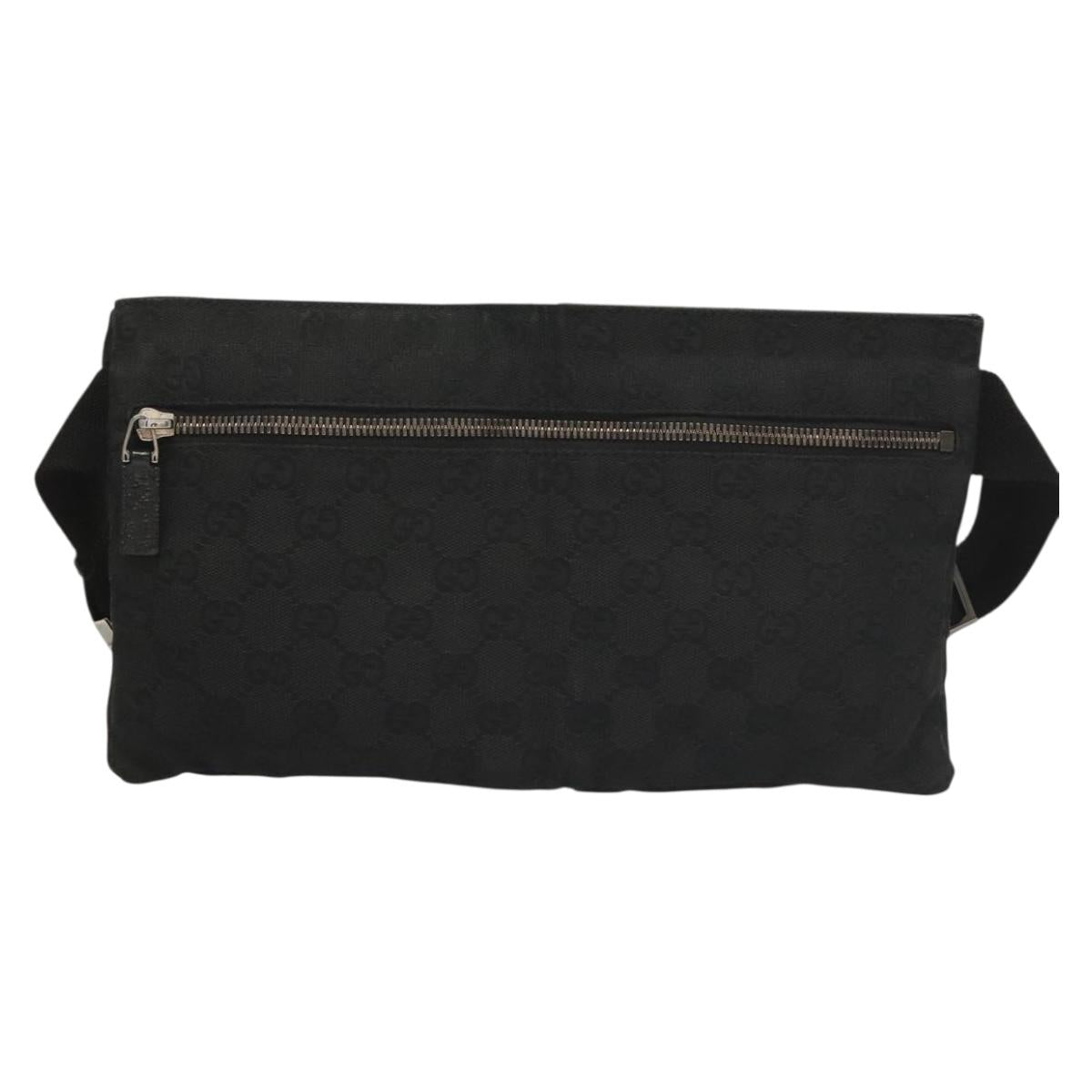 GUCCI GG Canvas Waist bag Black Silver 28566 Auth yk19002