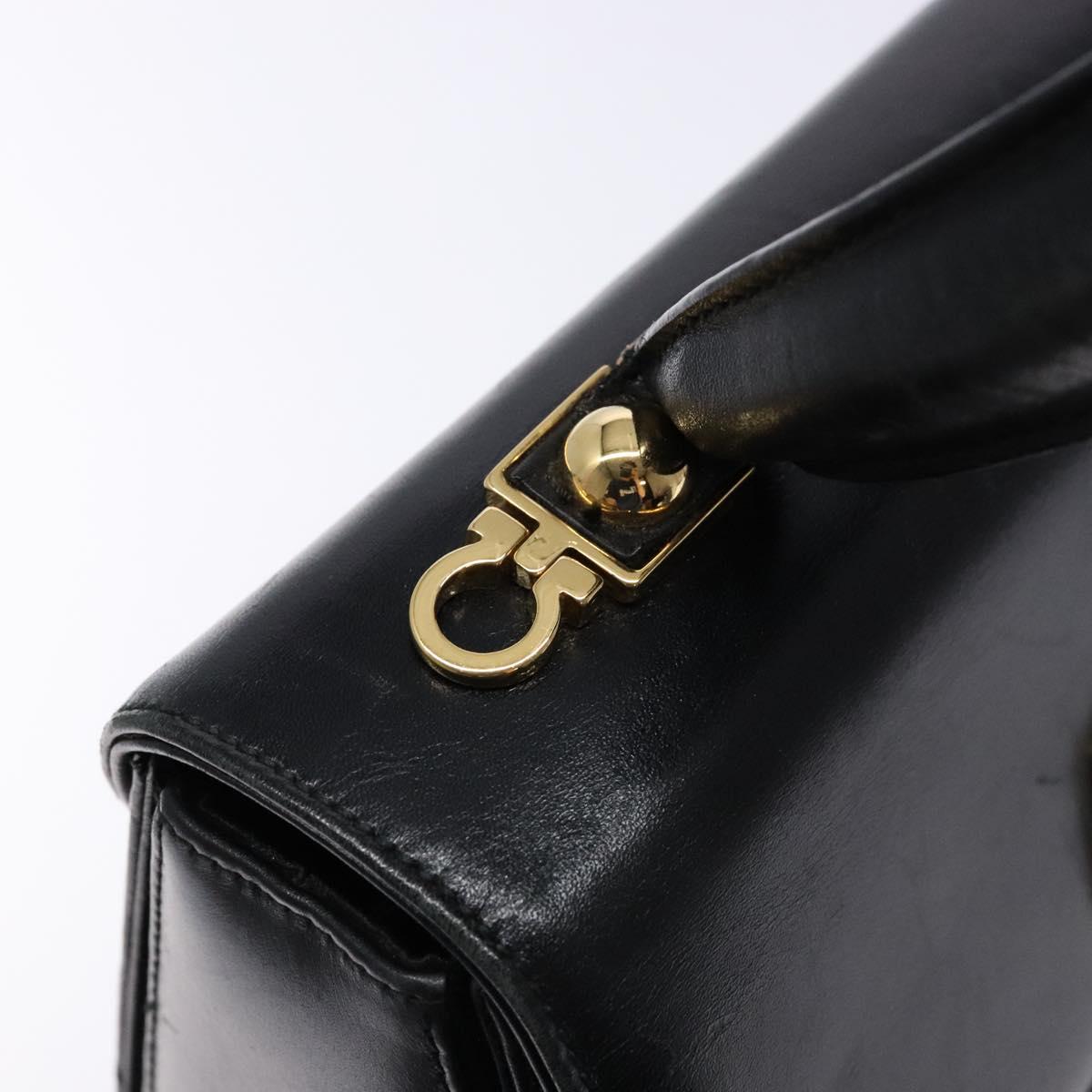 Salvatore Ferragamo Gancini Hand Bag Leather Black Gold Auth yk19008
