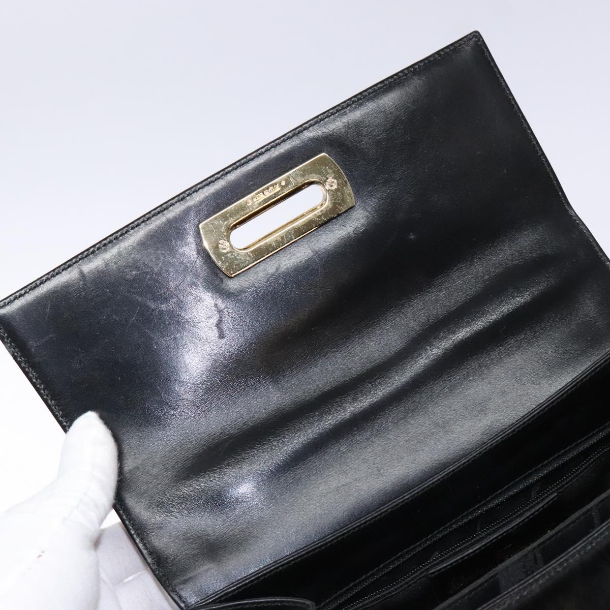 Salvatore Ferragamo Gancini Hand Bag Leather Black Gold Auth yk19008