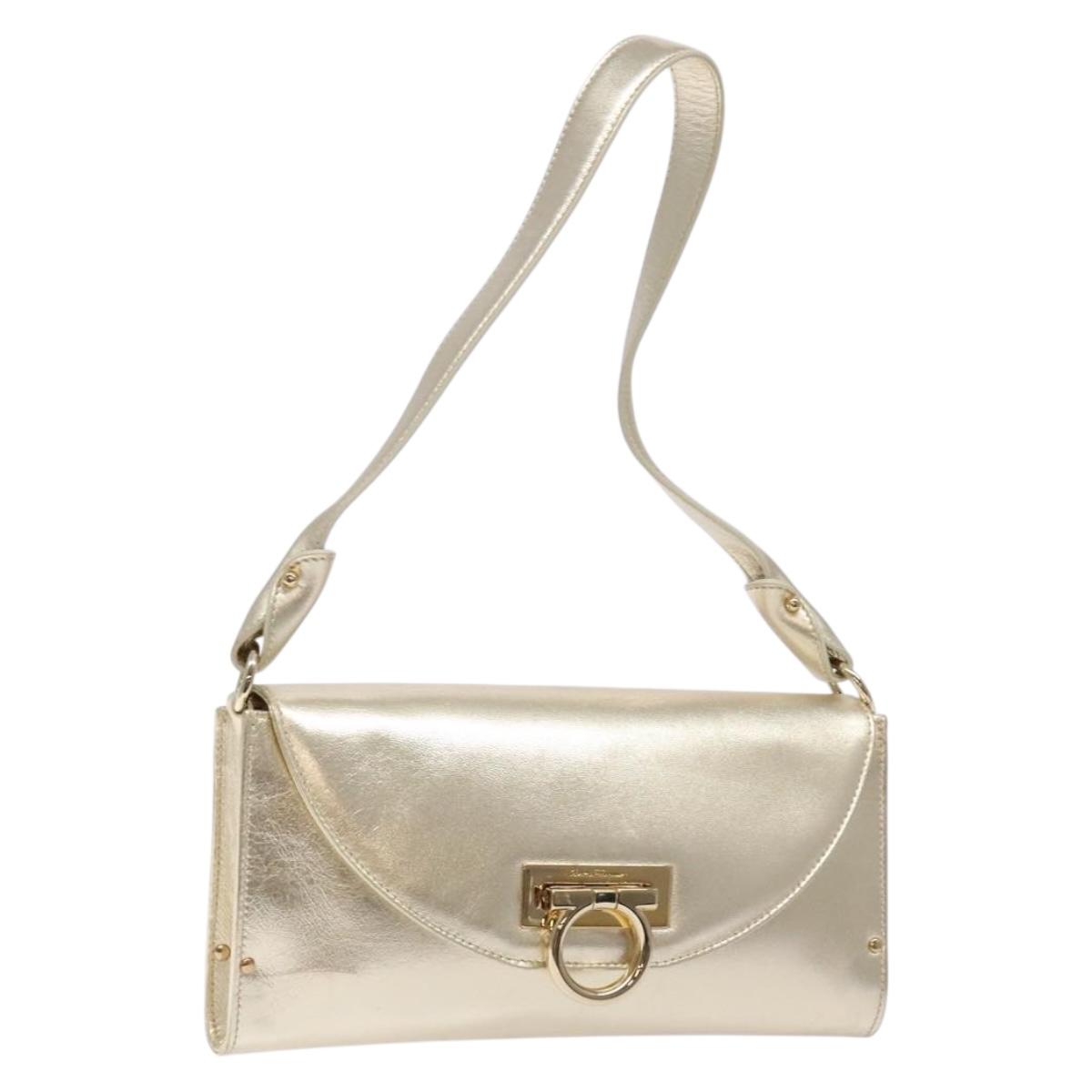 Salvatore Ferragamo Gancini Shoulder Bag Leather Gold Tone Auth yk19023
