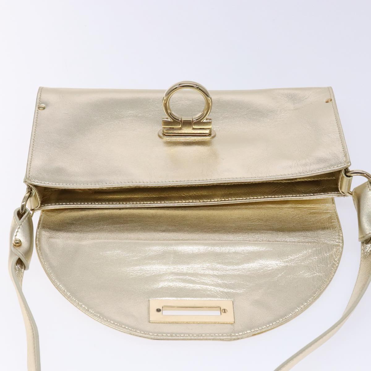 Salvatore Ferragamo Gancini Shoulder Bag Leather Gold Tone Auth yk19023