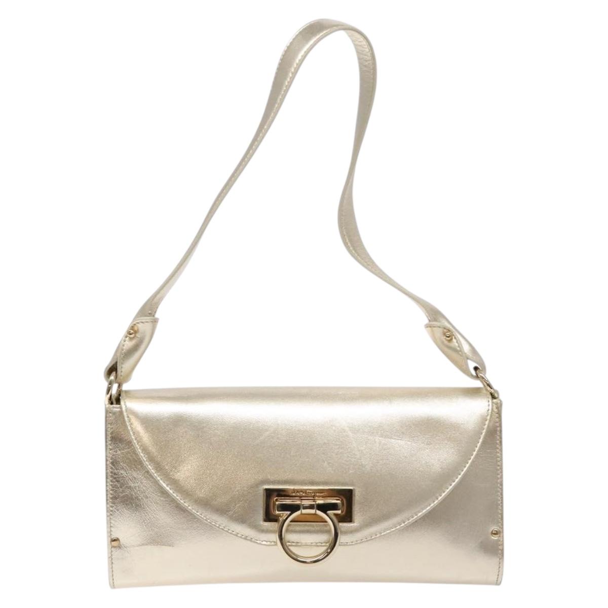 Salvatore Ferragamo Gancini Shoulder Bag Leather Gold Tone Auth yk19023