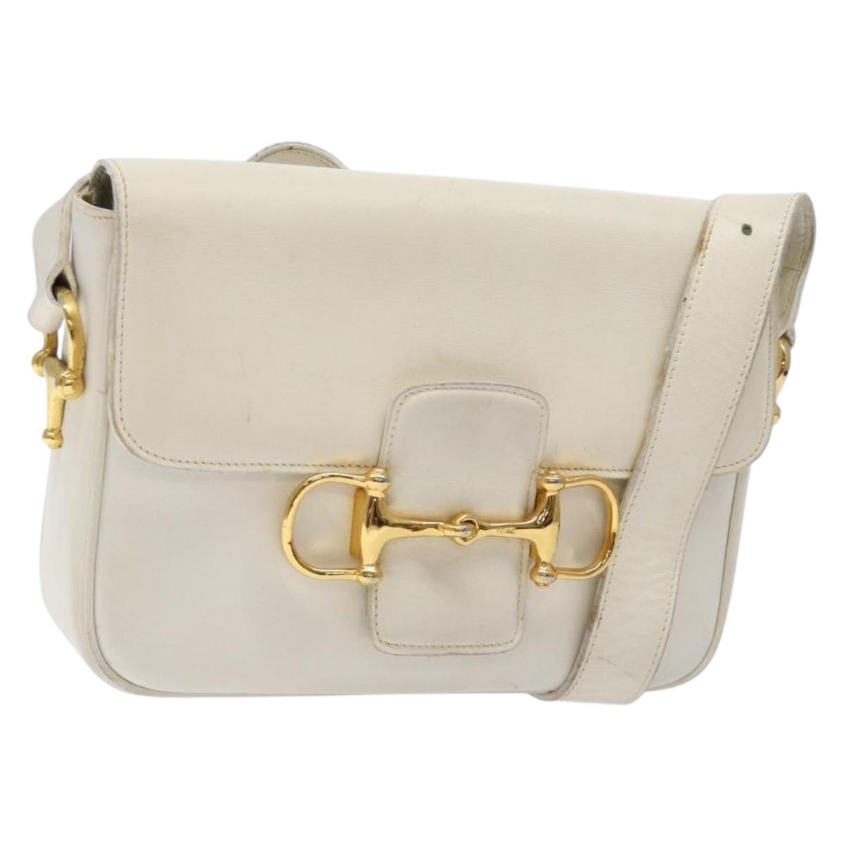 CELINE Shoulder Bag Leather Gold White Auth yk19029