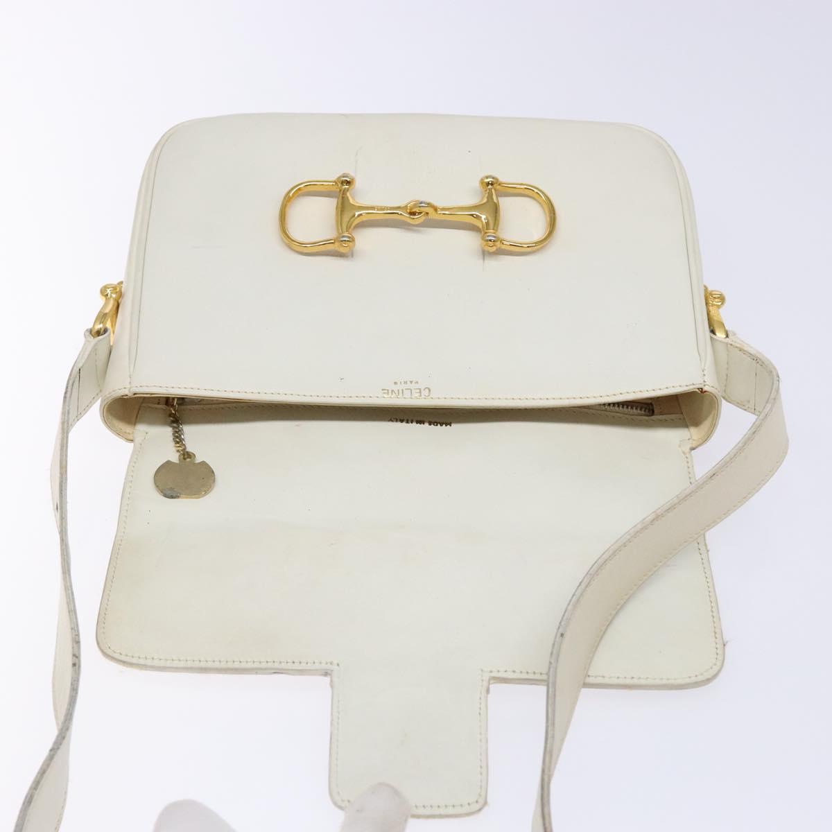 CELINE Shoulder Bag Leather Gold White Auth yk19029