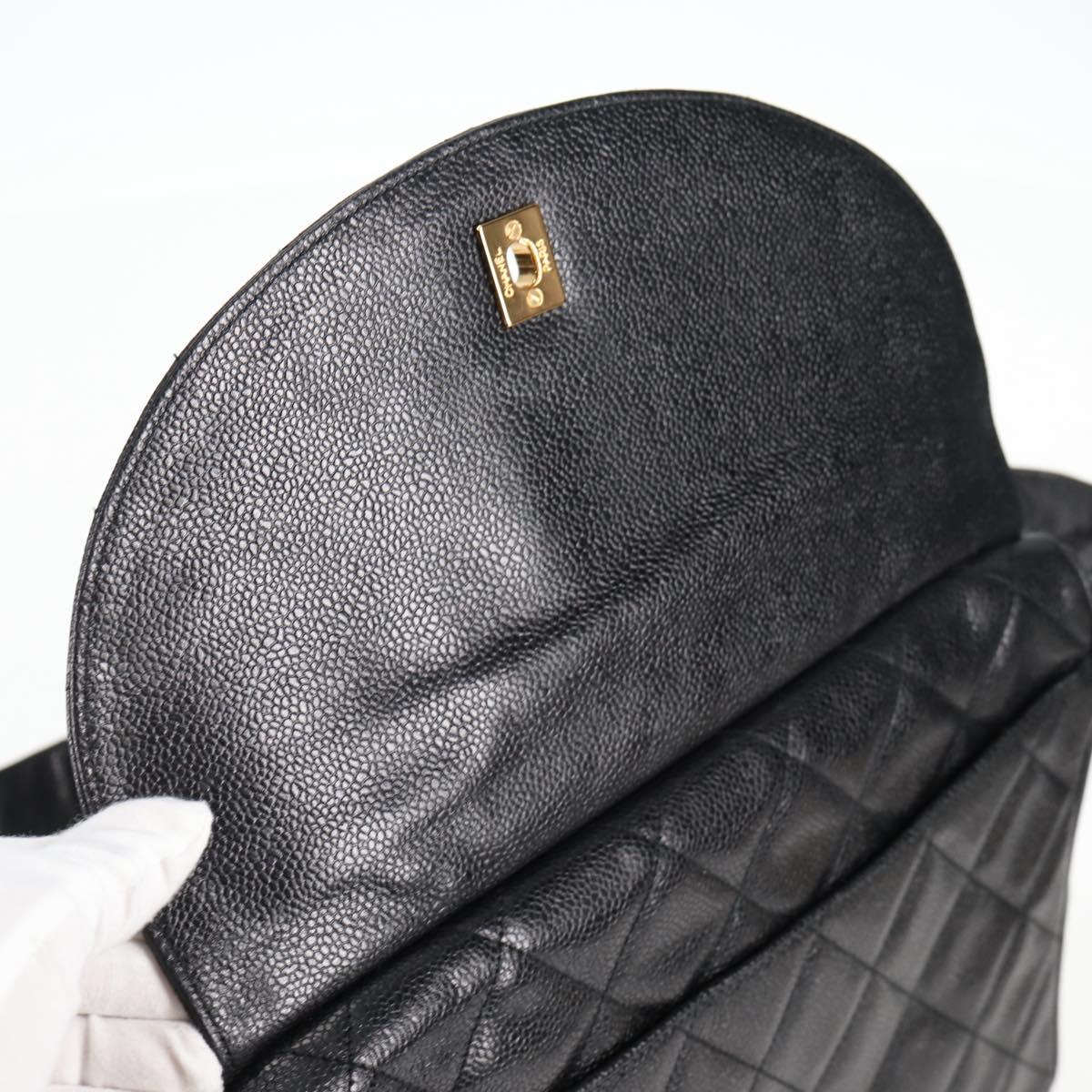 CHANEL Matelasse Shoulder Bag Caviar Skin Black Gold CC Auth yk19085V