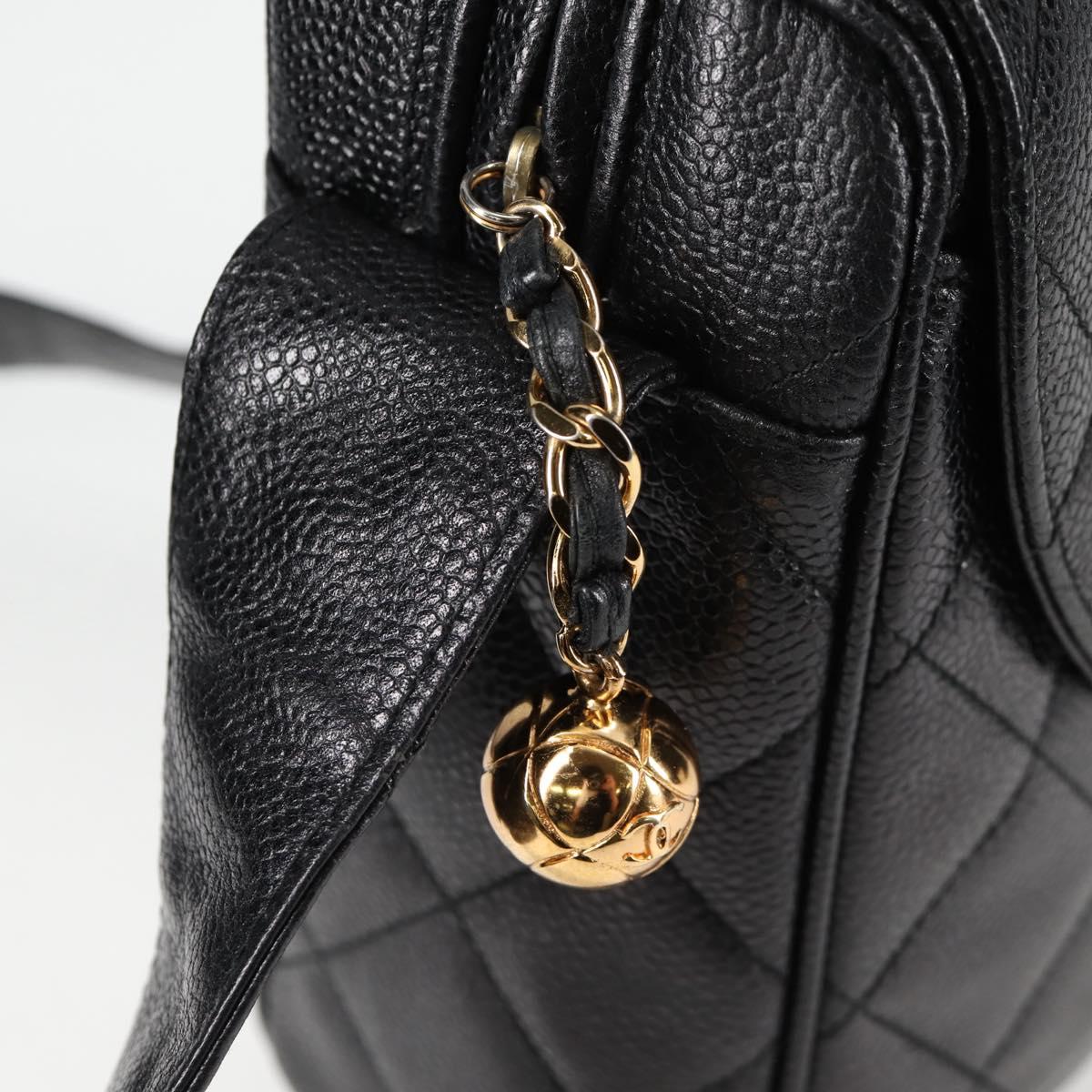 CHANEL Matelasse Shoulder Bag Caviar Skin Black Gold CC Auth yk19085V