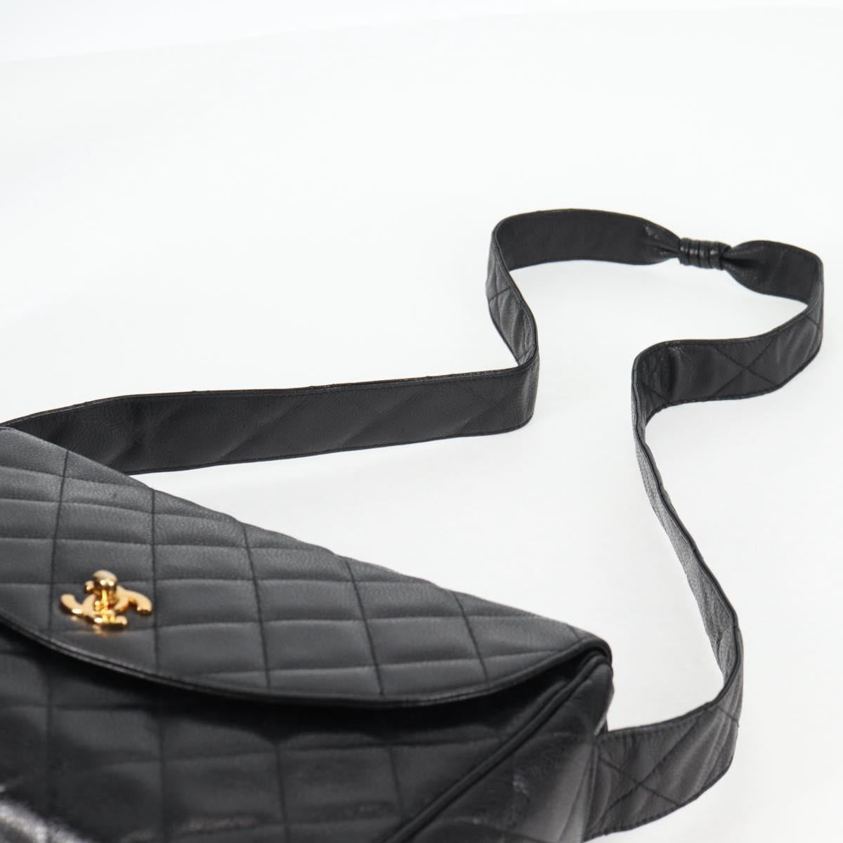 CHANEL Matelasse Shoulder Bag Caviar Skin Black Gold CC Auth yk19085V