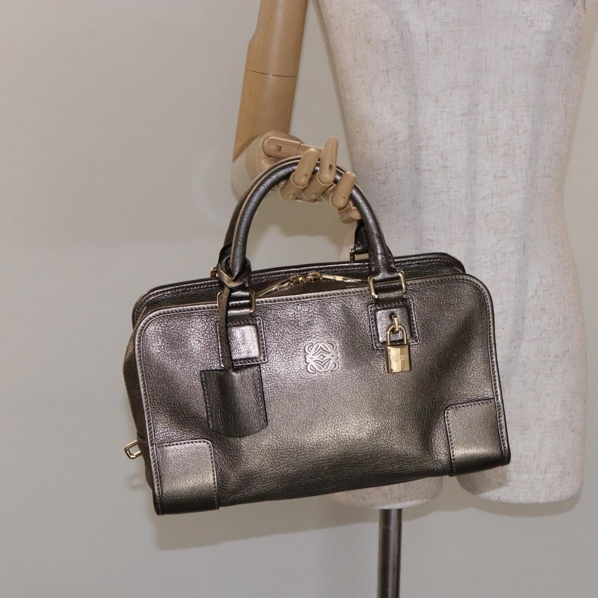 LOEWE Anagram Americana 28 Hand Bag Leather Gold Auth yk19108