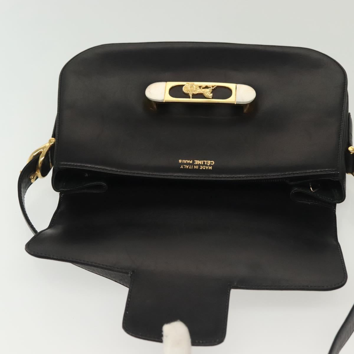 CELINE Horse Carriage Shoulder Bag Leather Black Gold Auth yk19109