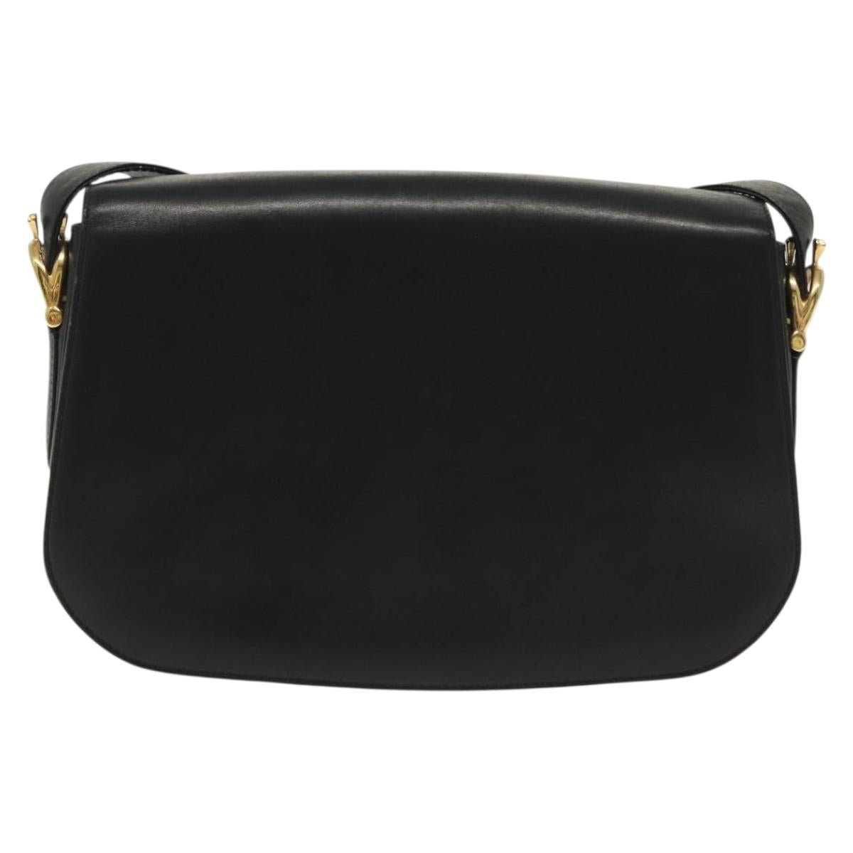 CELINE Horse Carriage Shoulder Bag Leather Black Gold Auth yk19109