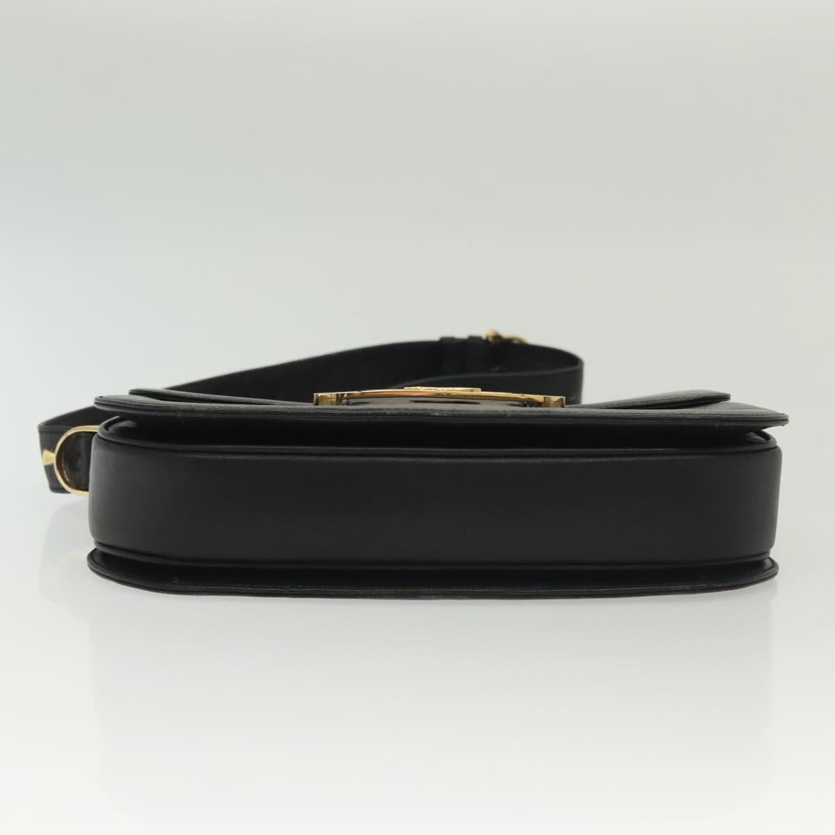 CELINE Horse Carriage Shoulder Bag Leather Black Gold Auth yk19109