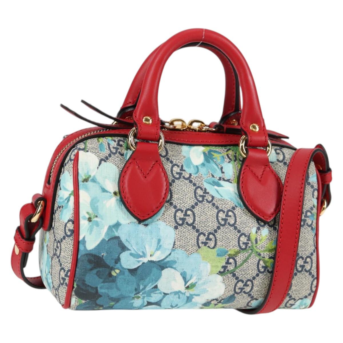 GUCCI GG Supreme Blooms Boston Bag PVC Outlet 2way Red Gold 546312 Auth yk19119A