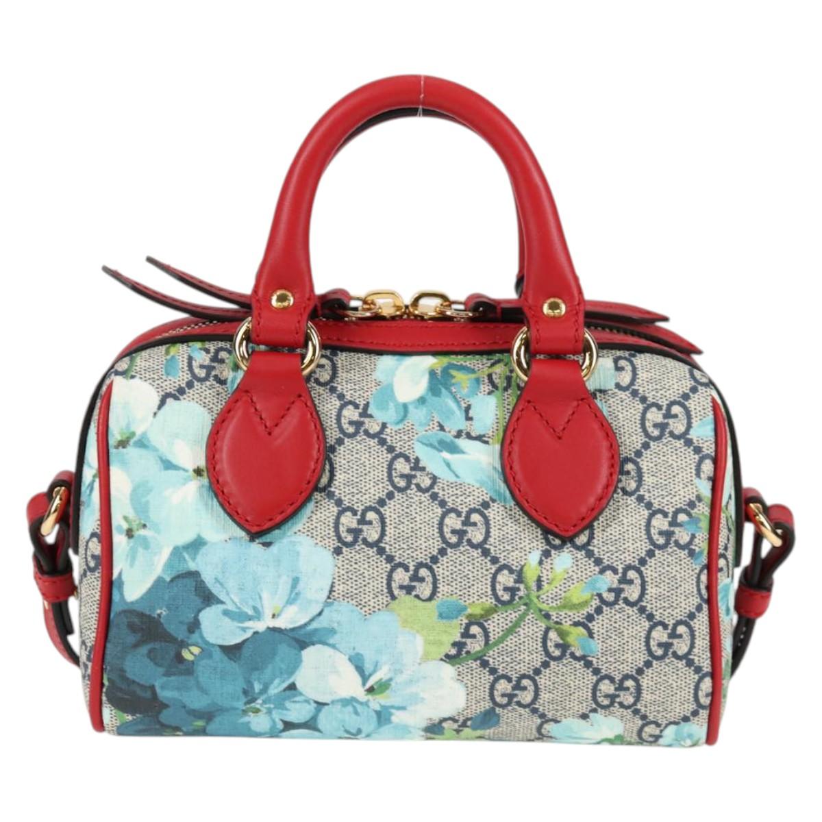 GUCCI GG Supreme Blooms Boston Bag PVC Outlet 2way Red Gold 546312 Auth yk19119A