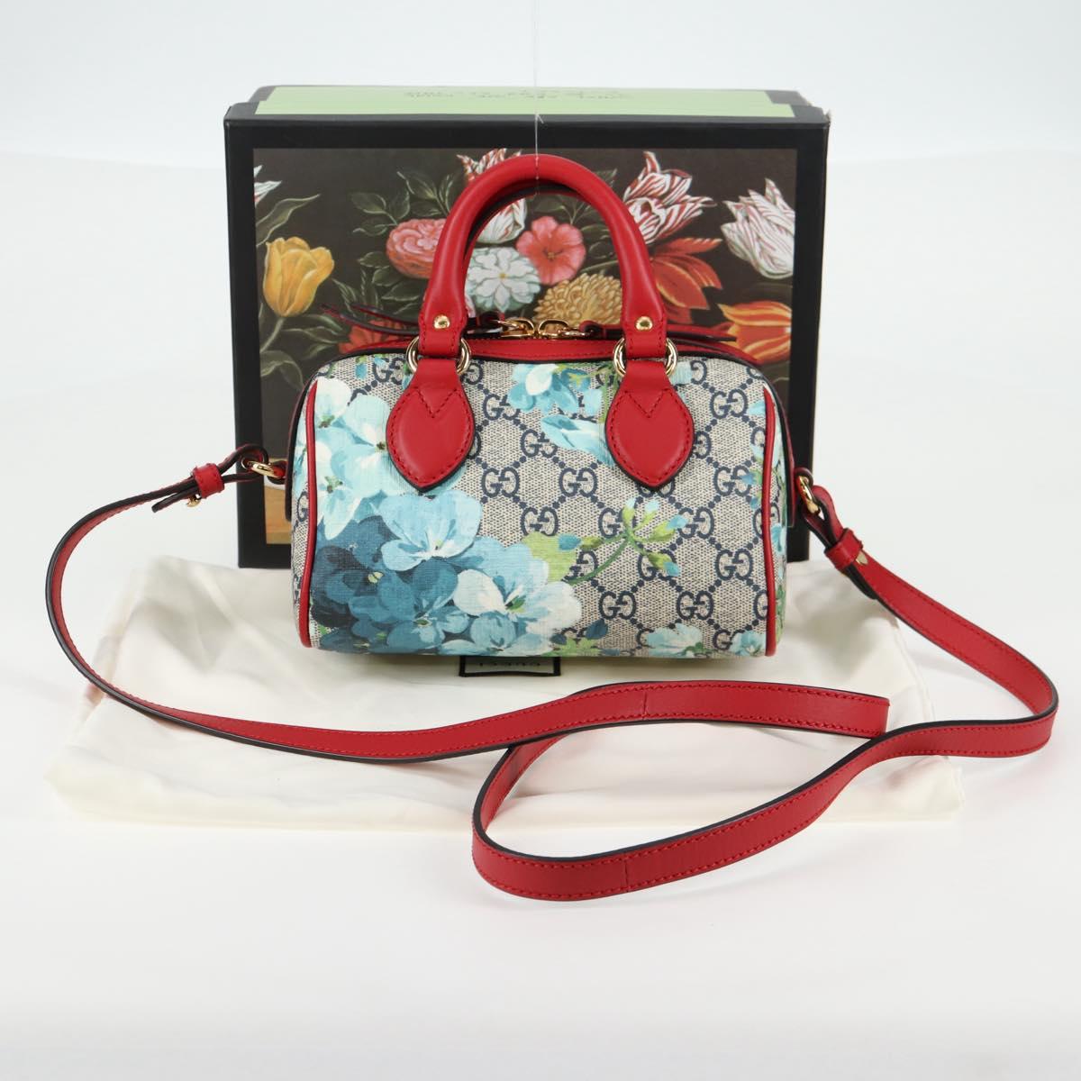 GUCCI GG Supreme Blooms Boston Bag PVC Outlet 2way Red Gold 546312 Auth yk19119A