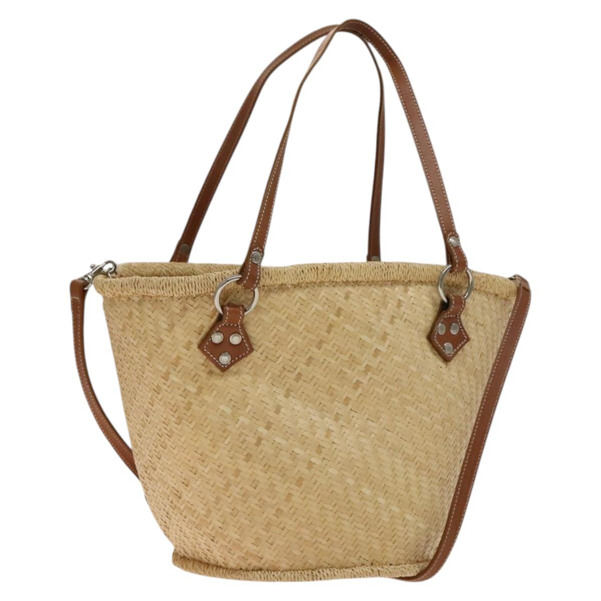 BURBERRY Blue Label Tote Bag Straw 2way Beige Silver Auth yk19134