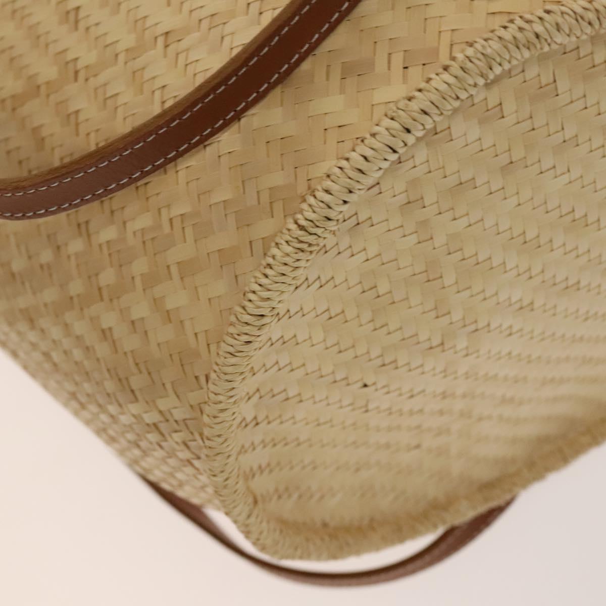 BURBERRY Blue Label Tote Bag Straw 2way Beige Silver Auth yk19134