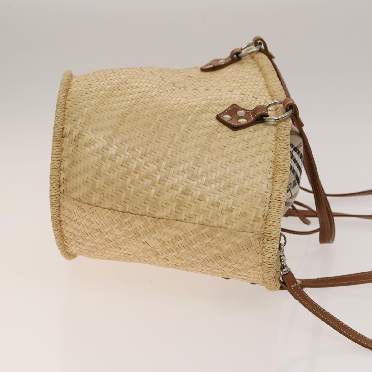 BURBERRY Blue Label Tote Bag Straw 2way Beige Silver Auth yk19134