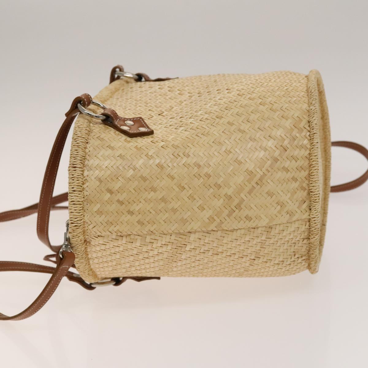 BURBERRY Blue Label Tote Bag Straw 2way Beige Silver Auth yk19134