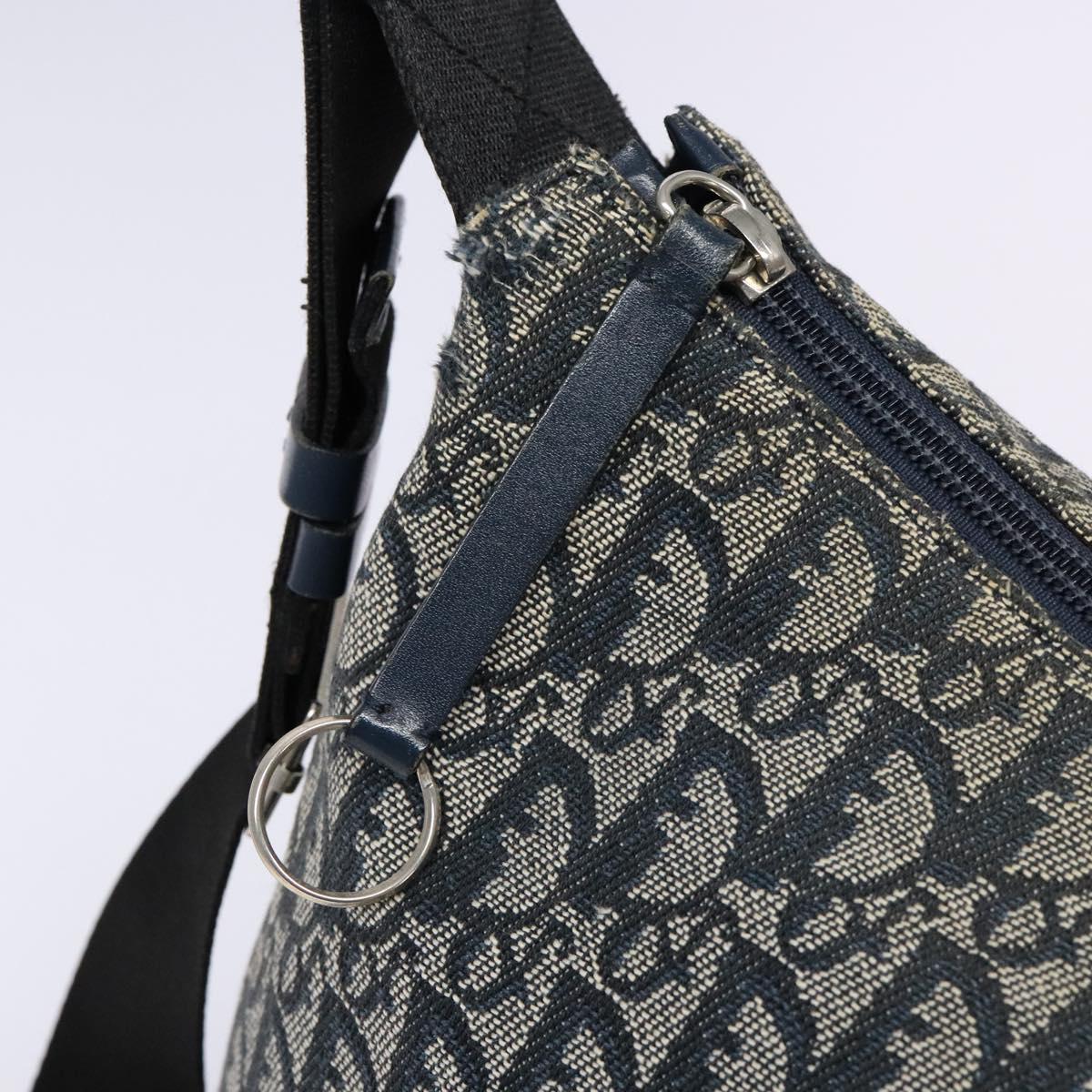 Christian Dior Trotter Canvas Shoulder Bag Navy Silver Auth yk19191
