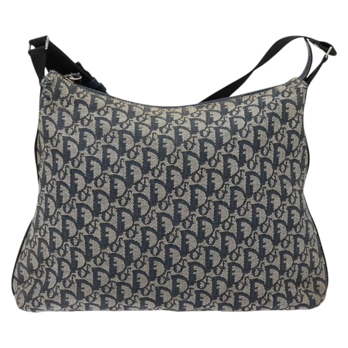 Christian Dior Trotter Canvas Shoulder Bag Navy Silver Auth yk19191