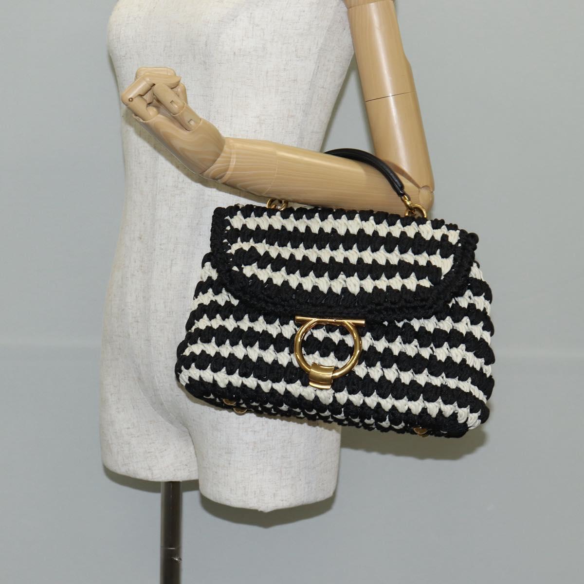 Salvatore Ferragamo Margot Gancini Bag Polyester 2way White Black Auth yk19192A