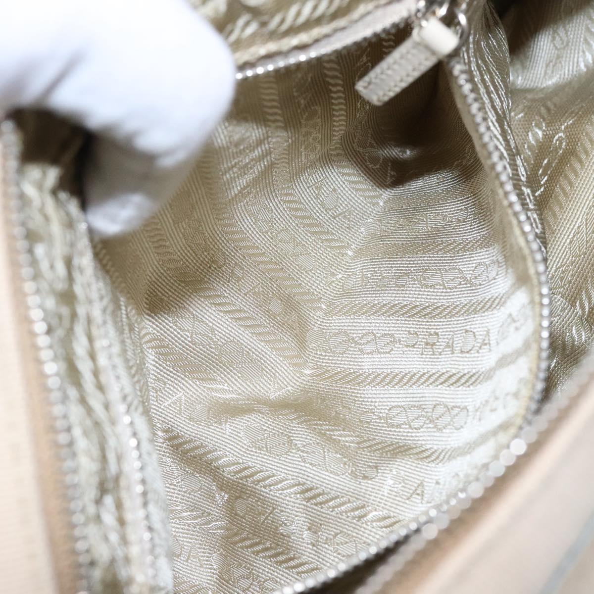 PRADA Hand Bag Canvas Beige Silver Auth yk19198