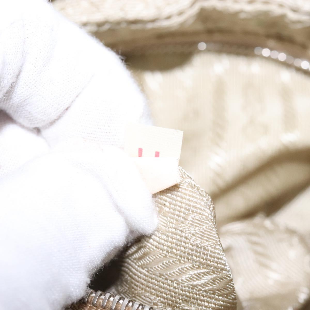 PRADA Hand Bag Canvas Beige Silver Auth yk19198