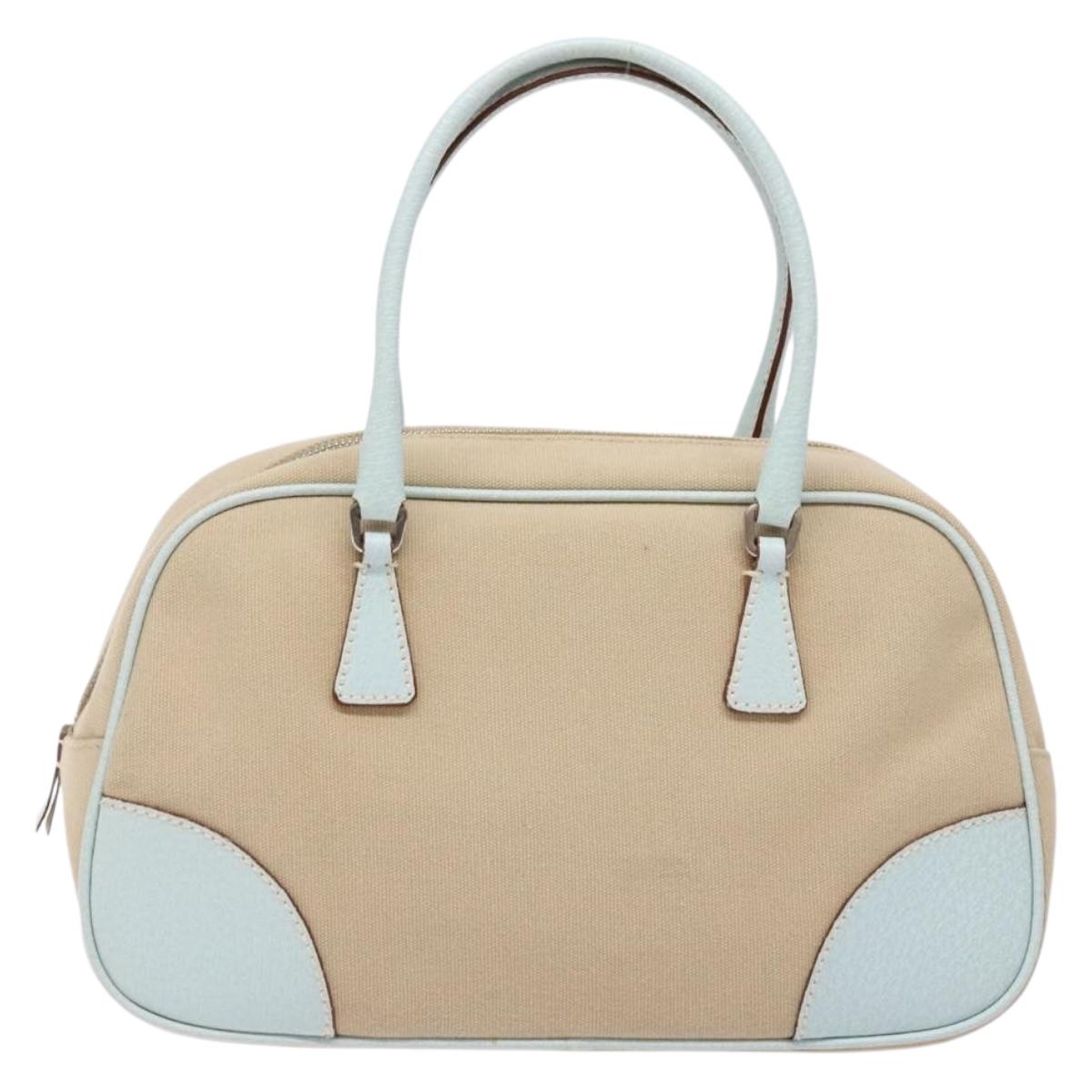 PRADA Hand Bag Canvas Beige Silver Auth yk19198