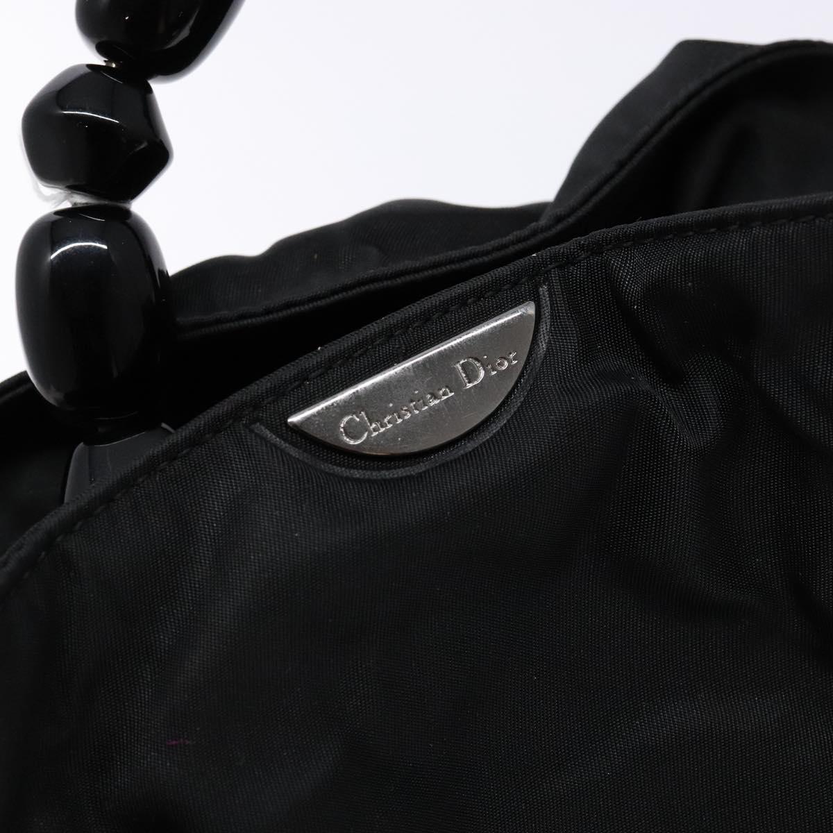 Christian Dior Maris Pearl Hand Bag Nylon Black Silver Auth yk19215