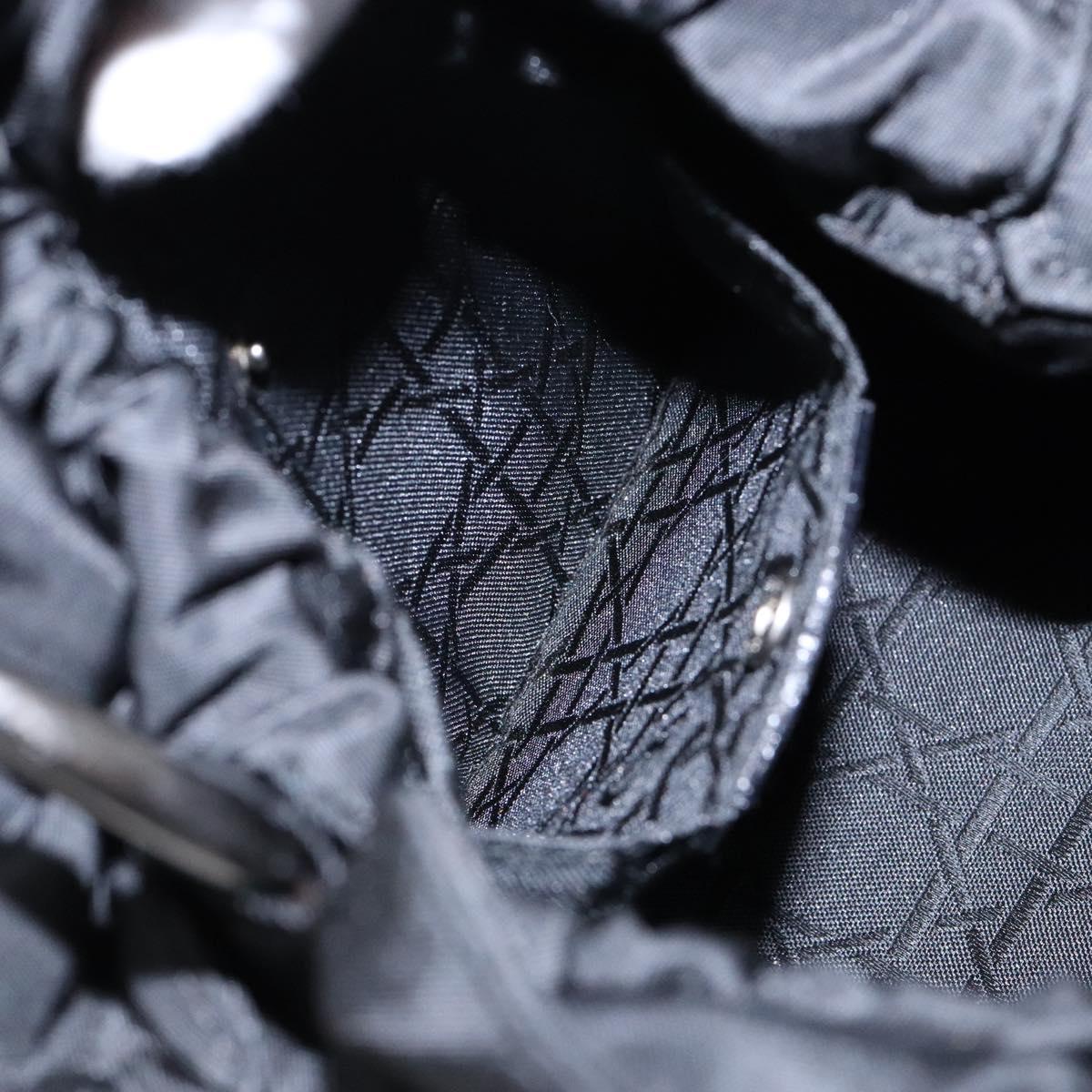 Christian Dior Maris Pearl Hand Bag Nylon Black Silver Auth yk19215