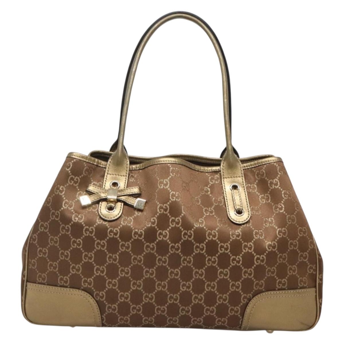 GUCCI GG Canvas Pretty Tote Bag Gold Tone 163805 Auth yk19243