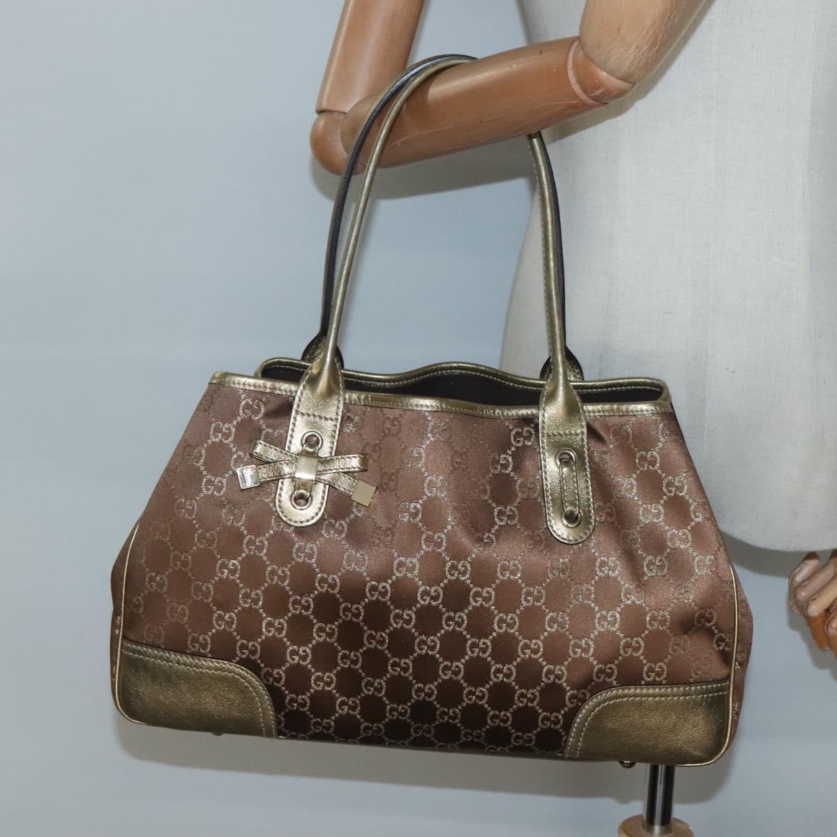 GUCCI GG Canvas Pretty Tote Bag Gold Tone 163805 Auth yk19243