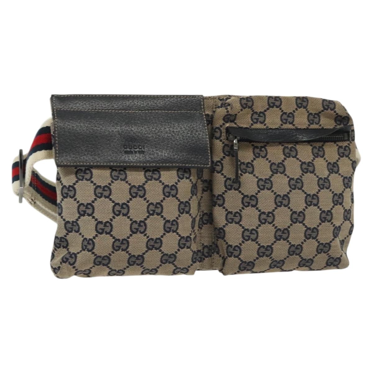 GUCCI GG Canvas Sherry Line Waist bag Red Navy 28566 Auth yk19246