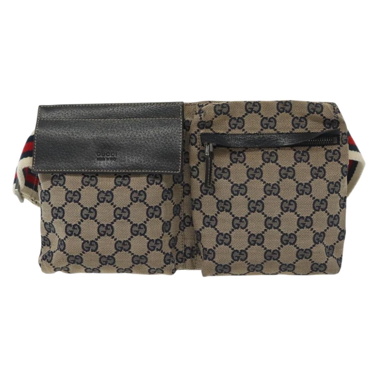 GUCCI GG Canvas Sherry Line Waist bag Red Navy 28566 Auth yk19246