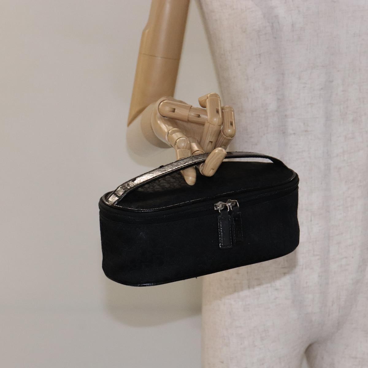 Christian Dior Trotter Canvas Vanity Pouch Black Silver Auth yk19248
