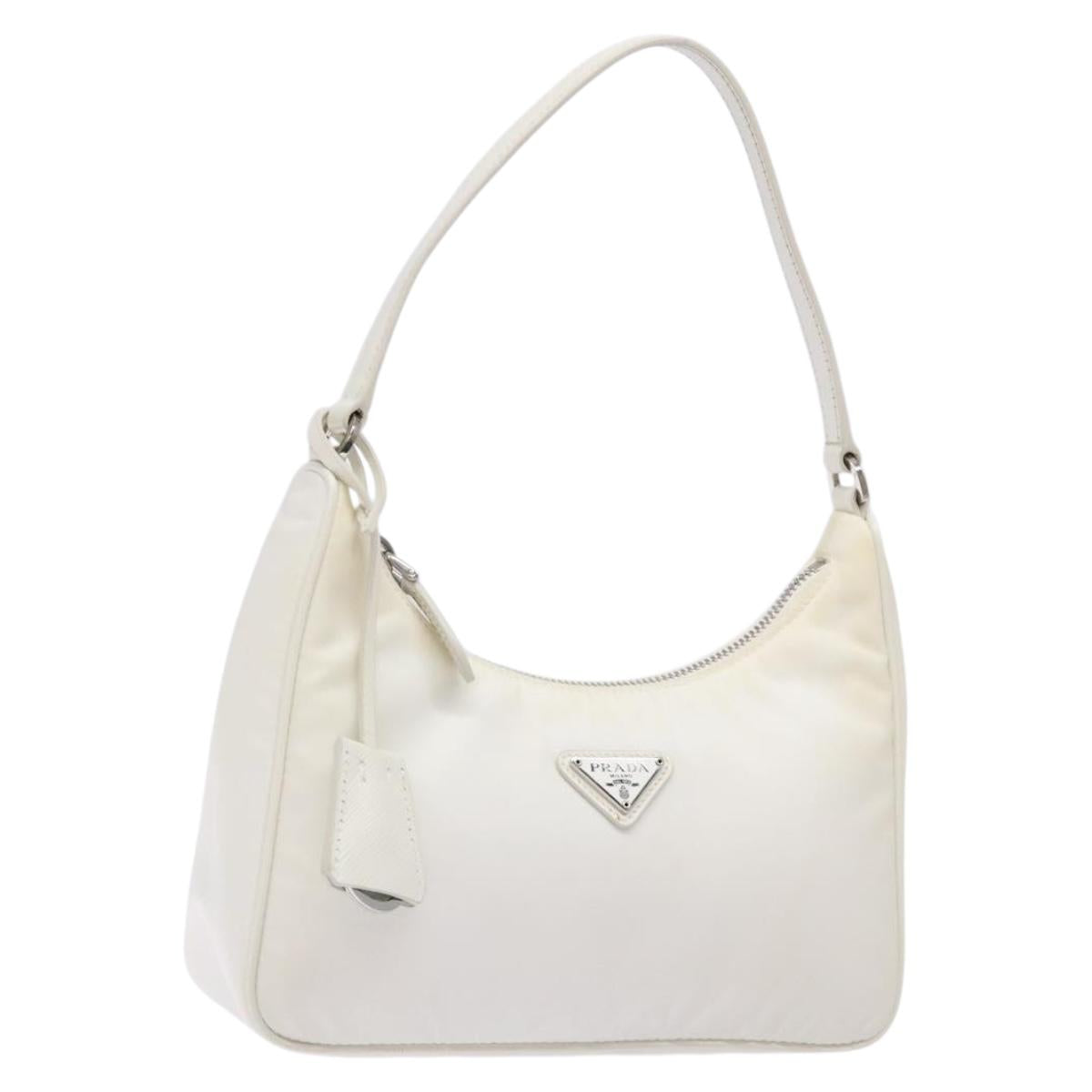PRADA Re-Edition 2005 Hand Bag Nylon White Silver Auth yk19251