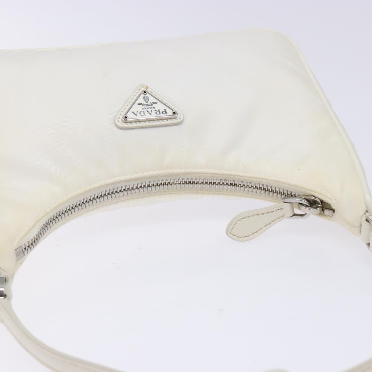 PRADA Re-Edition 2005 Hand Bag Nylon White Silver Auth yk19251